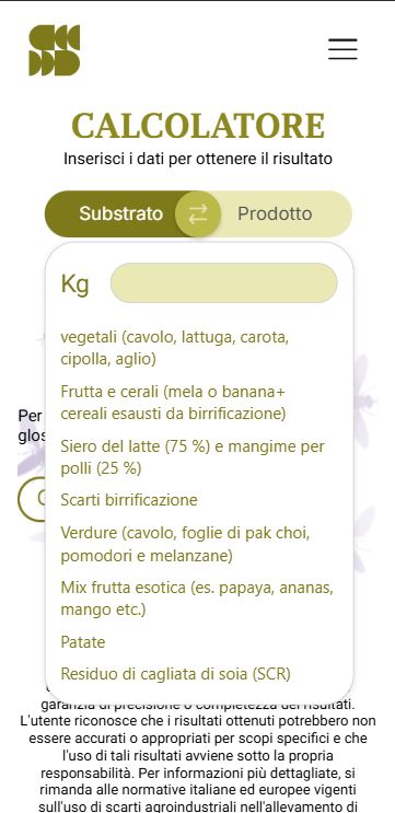 Il calcolatore: si sceglie il substrato tra verdure, frutta, siero di latte, scarti di birrificazione