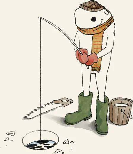 La rana pescatrice con il cappello e gli stivali di gomma